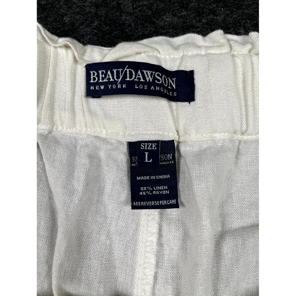 Beau Dawson Pants Womens Large White Linen Drawstring Raw Hem Wide Leg Casual - Picture 5 of 9